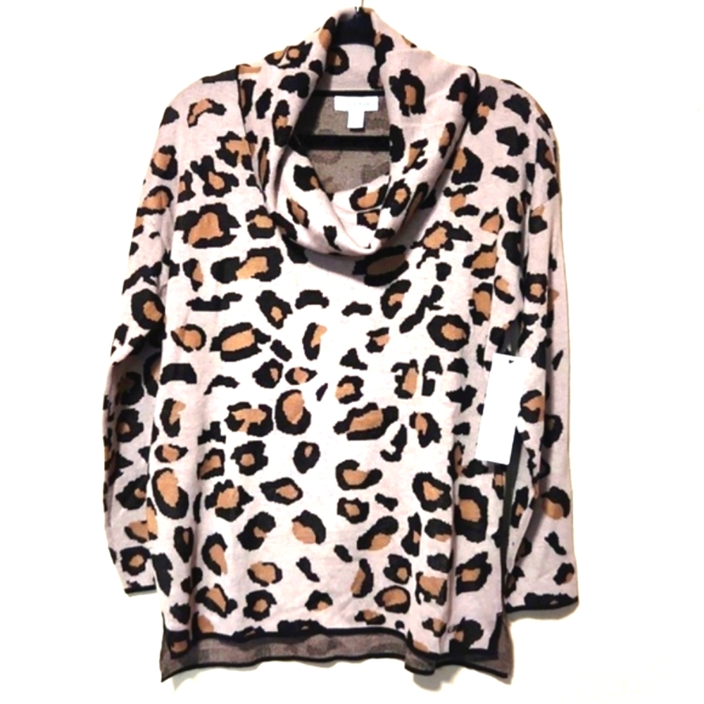 NWT! Calvin Klein Leopard Print Cowl Neck Sweater Size Medium